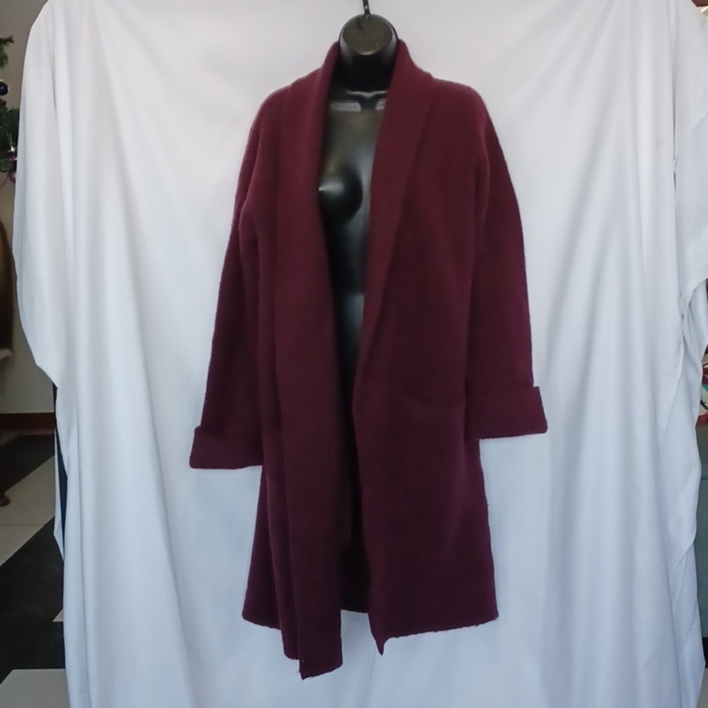 Michael Stars Burgundy Wool Blend Open Front Cardigan SZ S, 24" PTP, 38" L